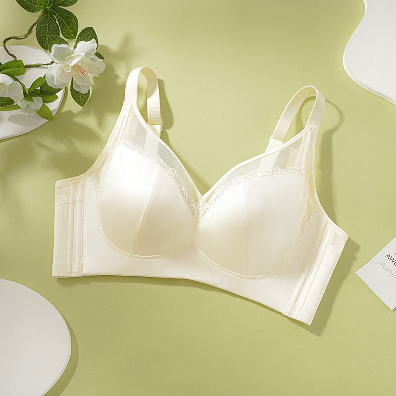 Light Luxury Satin Sling Underwear Women's Thin Big Chest Rabbit Ear Cup Lace Soft Steel Ring Anti-sagging Bra 6619