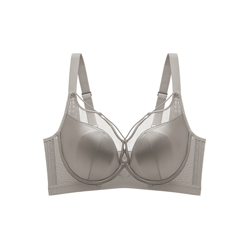 Satin Underwear Women's Thin Large Chest Small Soft Steel Ring Adjustable Rabbit Ear Cup Bra Shrink