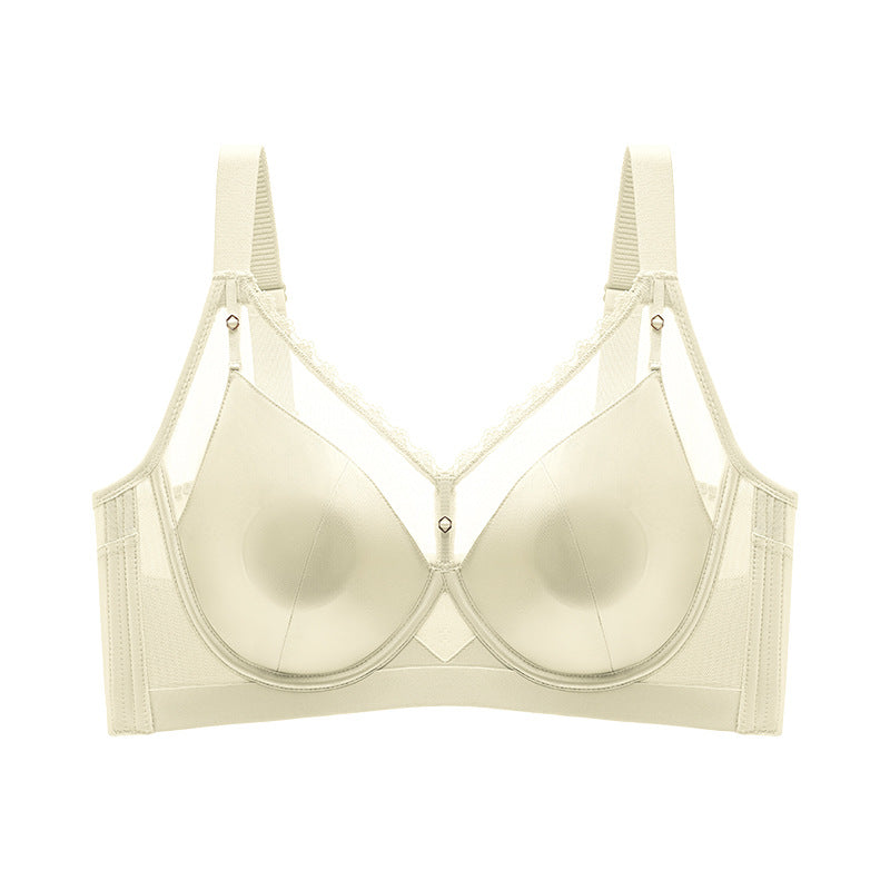 Gloss Large Chest Small Slim Bra Breathable Thin Crystal Cup Soft Steel Ring Upper Bracer Adjustable Underwear For Women