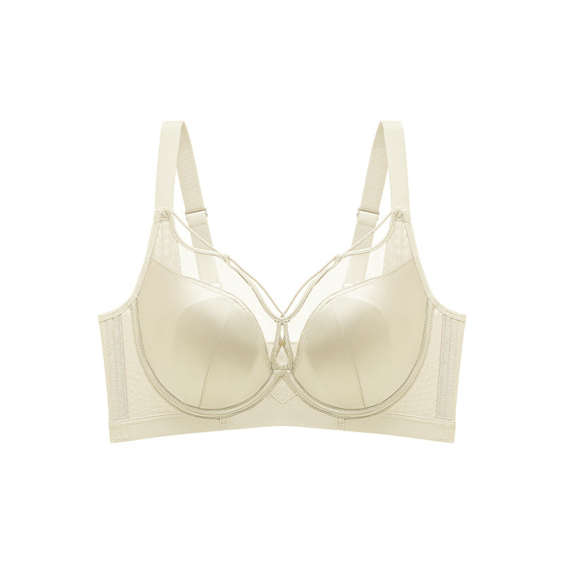 Satin Underwear Women's Thin Large Chest Small Soft Steel Ring Adjustable Rabbit Ear Cup Bra Shrink