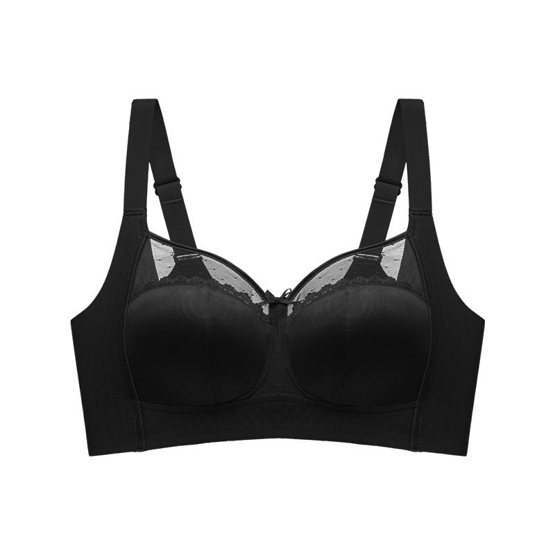 Lace Traceless Underwear Women's Large Chest Shown Small Full Cup Push-up Anti-sagging Parammary Breasts Large Size Breathable Bra