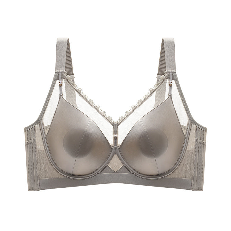 Gloss Large Chest Small Slim Bra Breathable Thin Crystal Cup Soft Steel Ring Upper Bracer Adjustable Underwear For Women