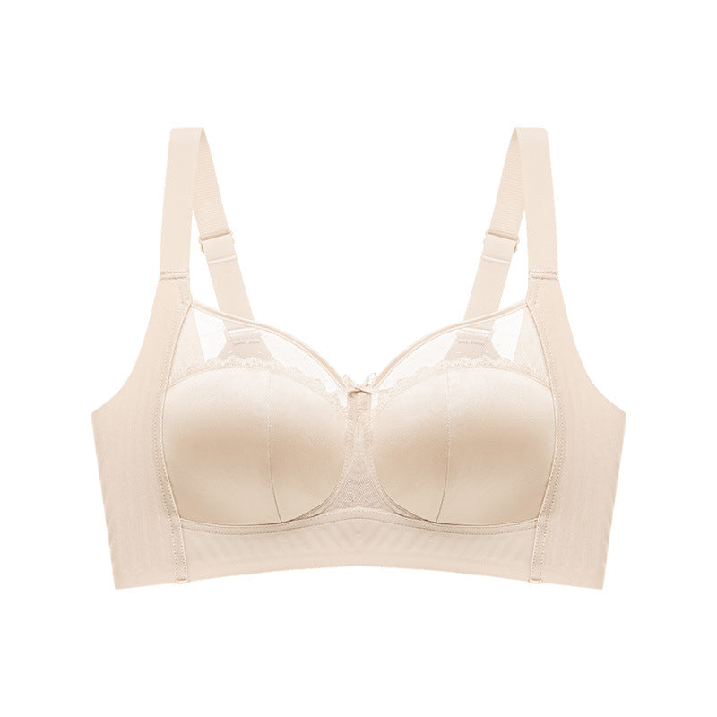 Lace Traceless Underwear Women's Large Chest Shown Small Full Cup Push-up Anti-sagging Parammary Breasts Large Size Breathable Bra