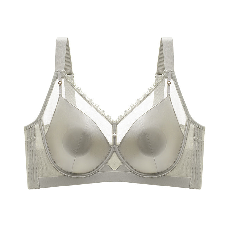 Gloss Large Chest Small Slim Bra Breathable Thin Crystal Cup Soft Steel Ring Upper Bracer Adjustable Underwear For Women