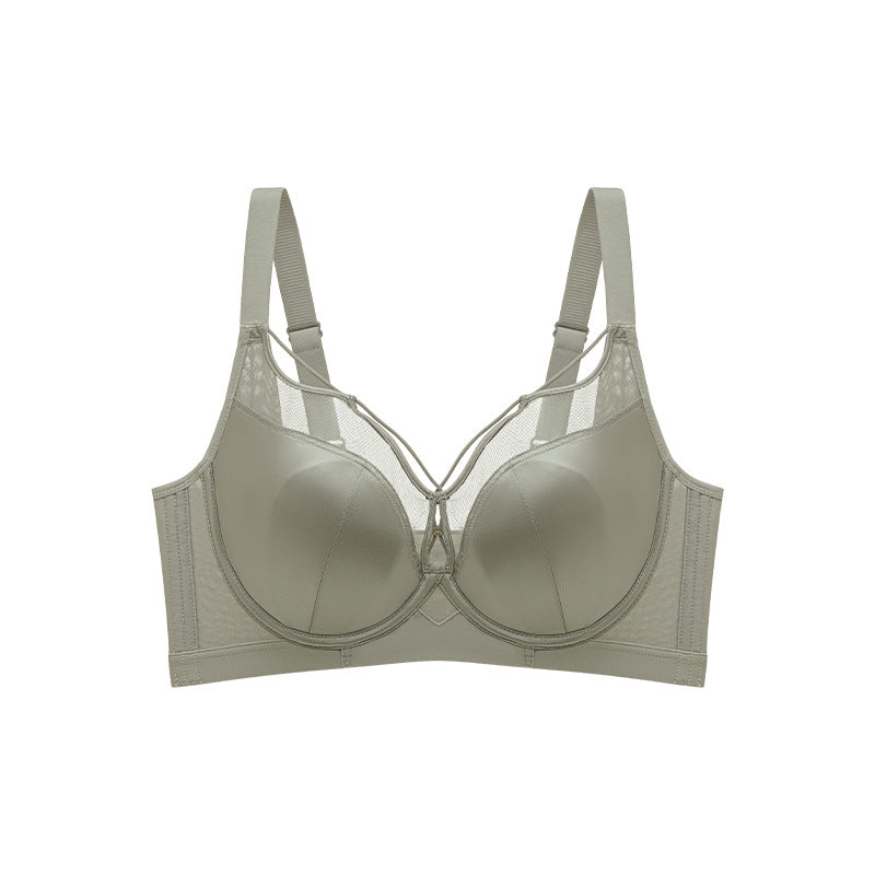 Satin Underwear Women's Thin Large Chest Small Soft Steel Ring Adjustable Rabbit Ear Cup Bra Shrink