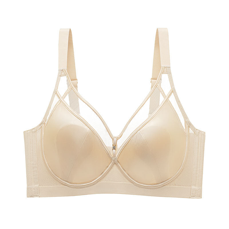Sexy Light Luxury Bra Satin Rabbit Ear Cup Thin Sling Underwear Big Chest Small Slim Women