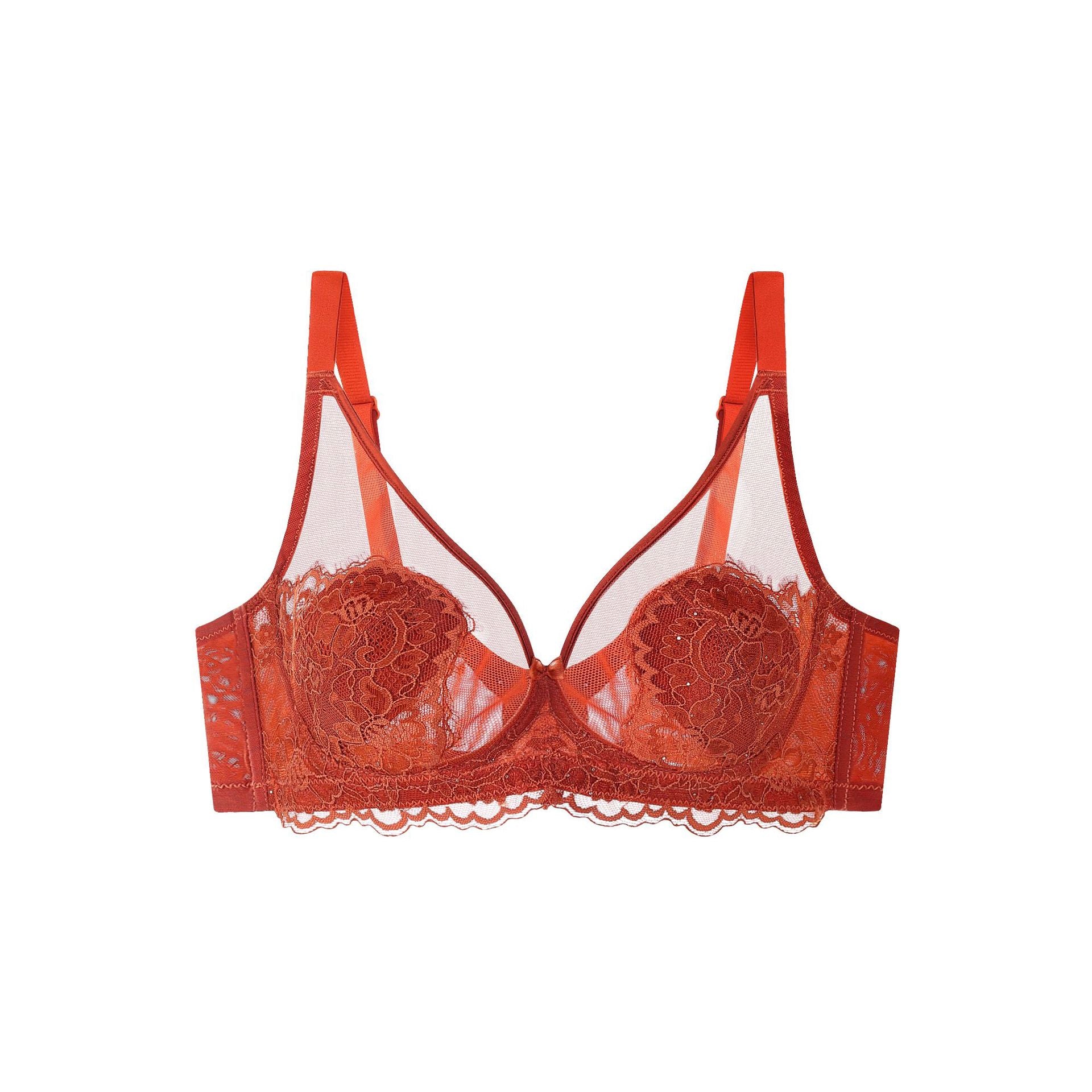 Lace Underwear Women's Ultra-thin Large Chest Small Adjustable Nipple Anti-sagging Soft Steel Ring Bra Beauty Bra