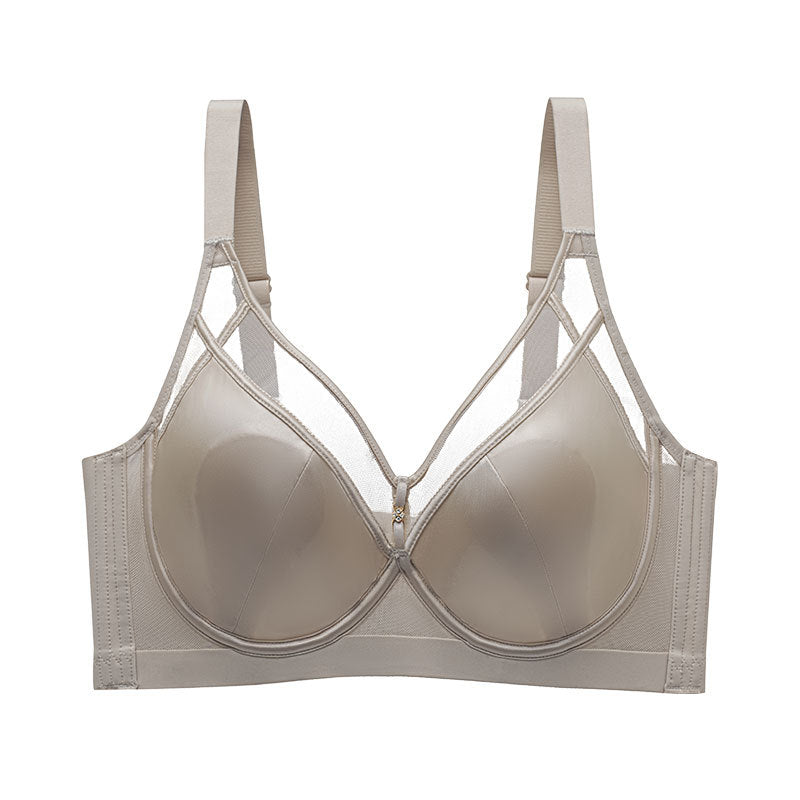 Sexy Light Luxury Bra Satin Rabbit Ear Cup Thin Sling Underwear Big Chest Small Slim Women
