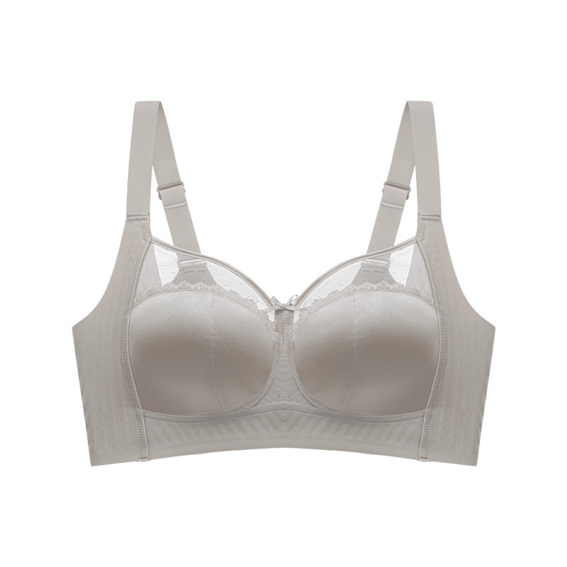 Lace Traceless Underwear Women's Large Chest Shown Small Full Cup Push-up Anti-sagging Parammary Breasts Large Size Breathable Bra