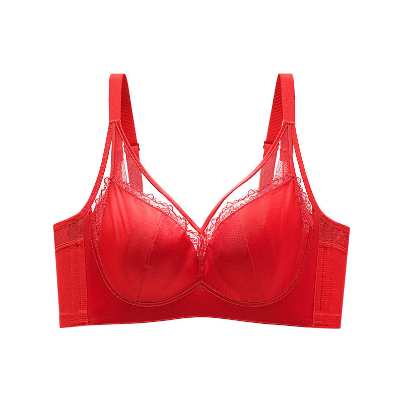 Light Luxury Satin Sling Underwear Women's Thin Big Chest Rabbit Ear Cup Lace Soft Steel Ring Anti-sagging Bra 6619