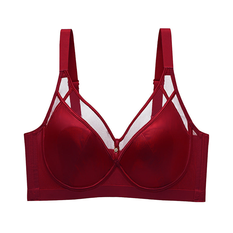 Sexy Light Luxury Bra Satin Rabbit Ear Cup Thin Sling Underwear Big Chest Small Slim Women