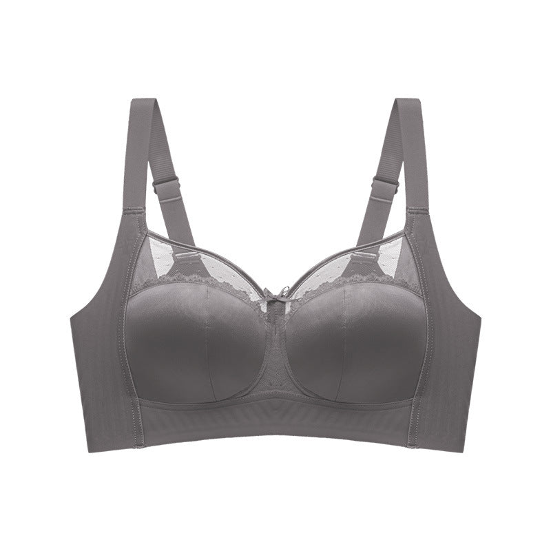 Lace Traceless Underwear Women's Large Chest Shown Small Full Cup Push-up Anti-sagging Parammary Breasts Large Size Breathable Bra