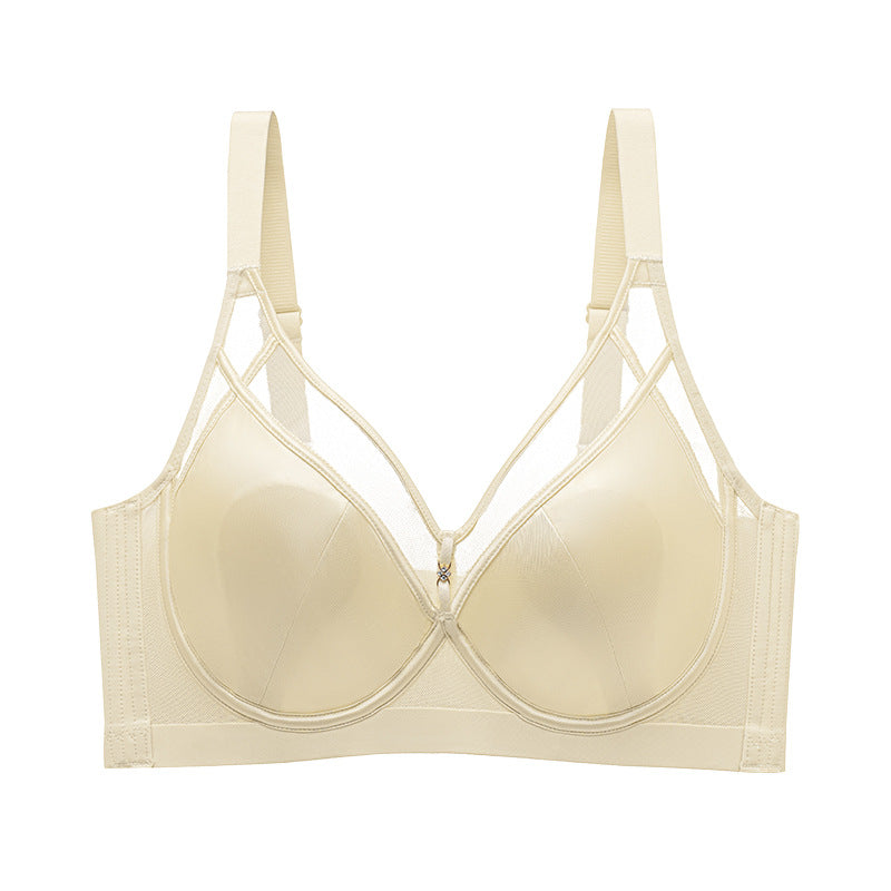 Sexy Light Luxury Bra Satin Rabbit Ear Cup Thin Sling Underwear Big Chest Small Slim Women