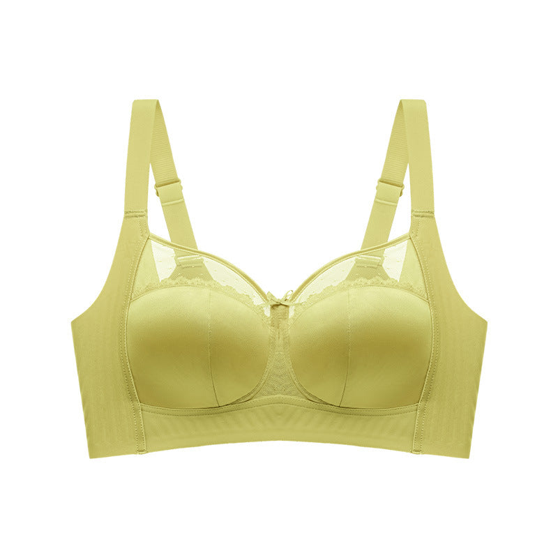 Lace Traceless Underwear Women's Large Chest Shown Small Full Cup Push-up Anti-sagging Parammary Breasts Large Size Breathable Bra