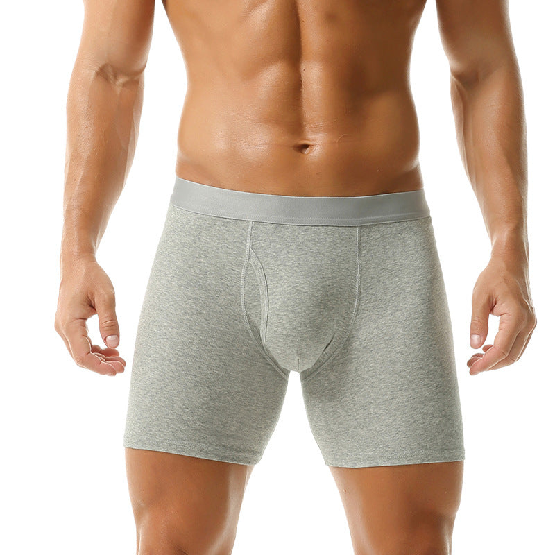 Long Edition Solid Color Sports Pants Large Size Men's Boxer Underwear Open Breathable Cotton Underwear