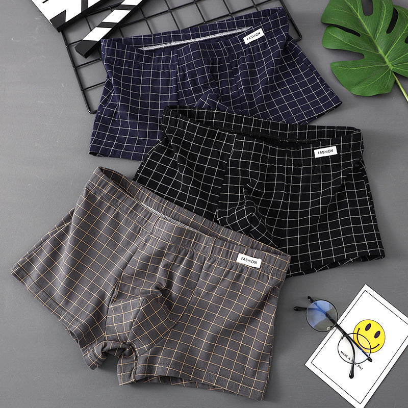 Plaid Men's Underwear Men's Pure Cotton Boxers Young Boys Boxer Shorts Head Pants
