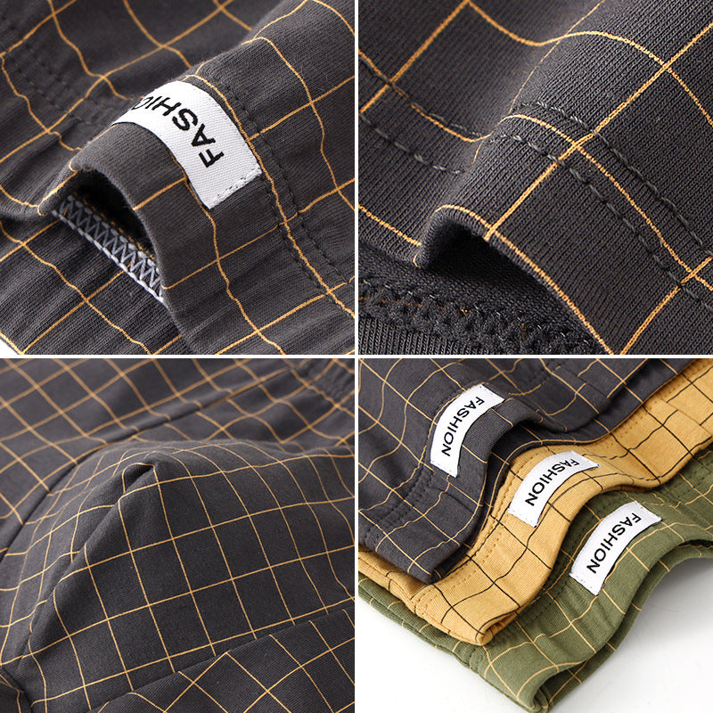 Plaid Men's Underwear Men's Pure Cotton Boxers Young Boys Boxer Shorts Head Pants