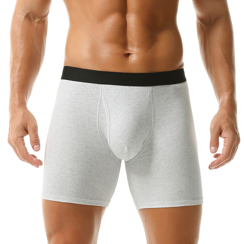 Long Edition Solid Color Sports Pants Large Size Men's Boxer Underwear Open Breathable Cotton Underwear