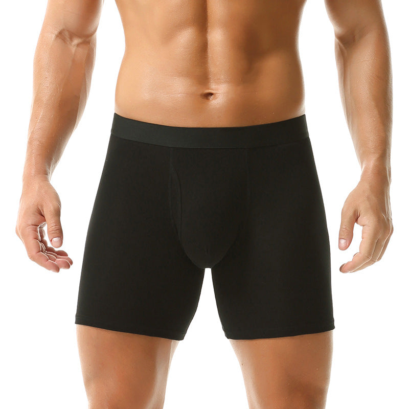 Long Edition Solid Color Sports Pants Large Size Men's Boxer Underwear Open Breathable Cotton Underwear