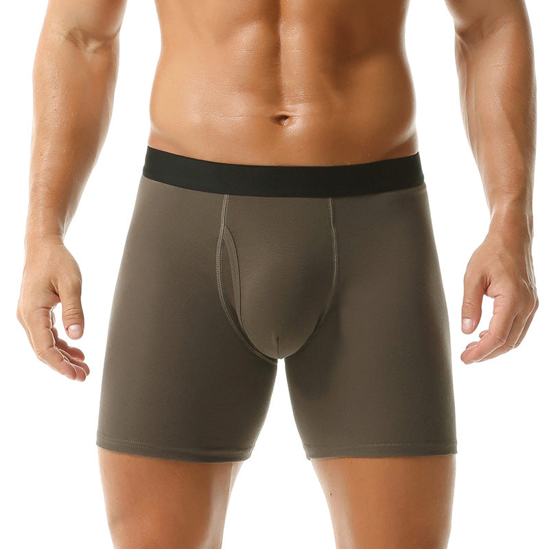 Long Edition Solid Color Sports Pants Large Size Men's Boxer Underwear Open Breathable Cotton Underwear