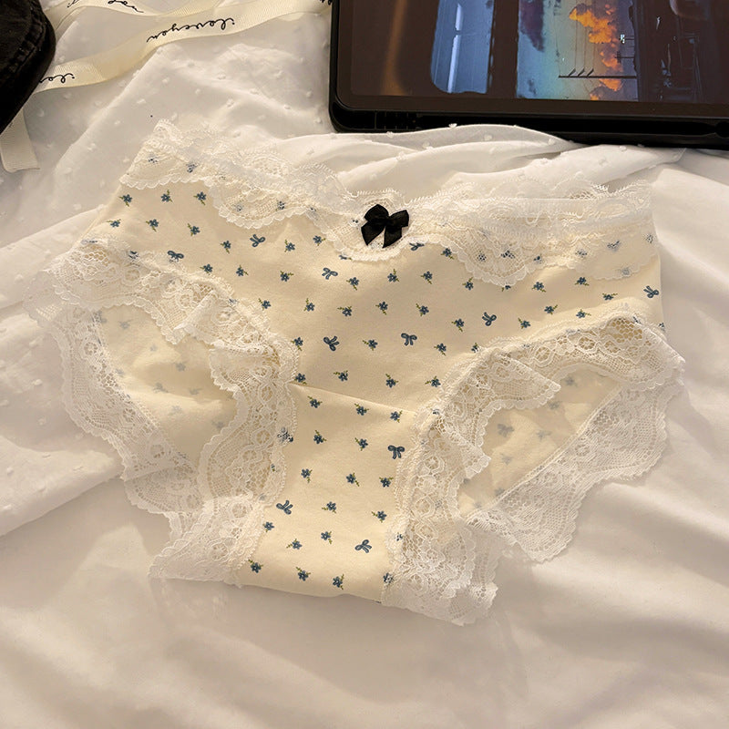 Sweet Floral Underwear Women's Cotton 10A Antibacterial Cotton Long Crotch 2025 New Mid-Waist Girl's Briefs