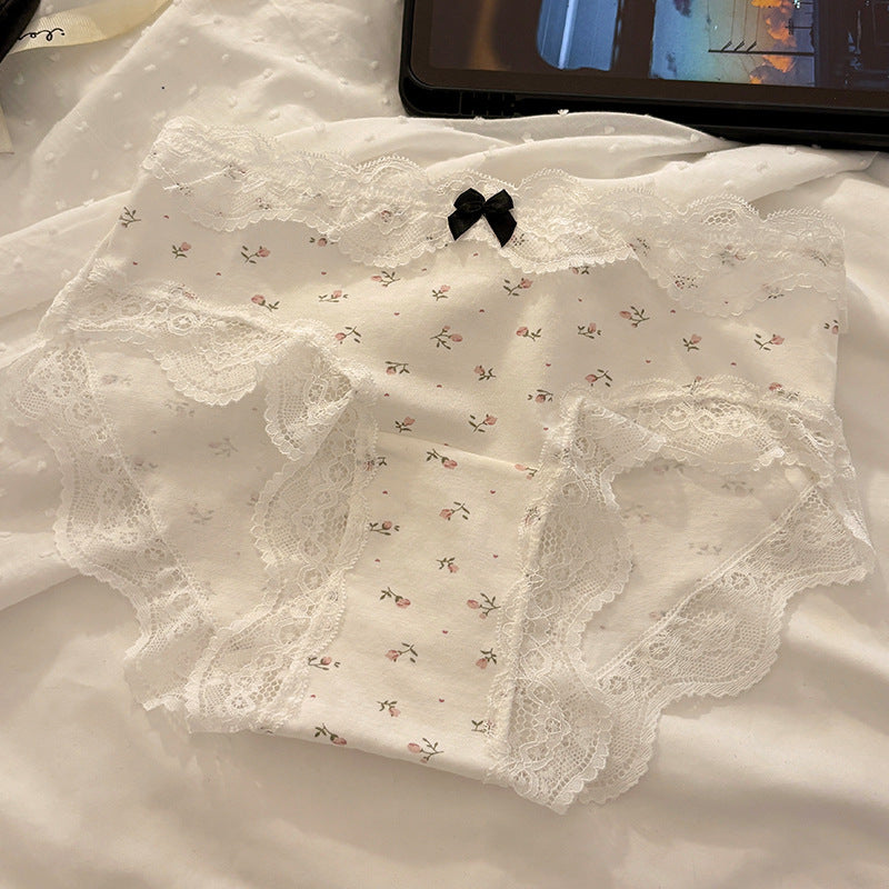 Sweet Floral Underwear Women's Cotton 10A Antibacterial Cotton Long Crotch 2025 New Mid-Waist Girl's Briefs
