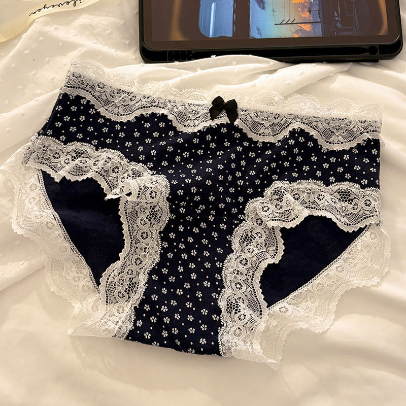 Sweet Floral Underwear Women's Cotton 10A Antibacterial Cotton Long Crotch 2025 New Mid-Waist Girl's Briefs