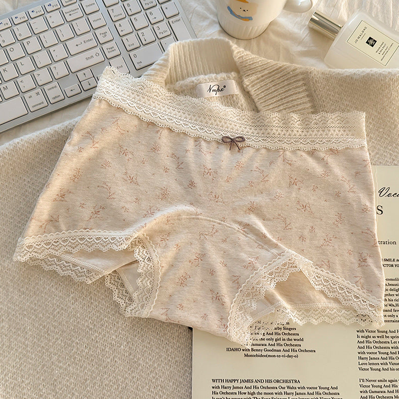 Pure Cotton Panties Women's New Arrival Pastoral Floral Girl's Comfortable Breathable Cotton Long Crotch Women's Flat Boxer Panties For Women