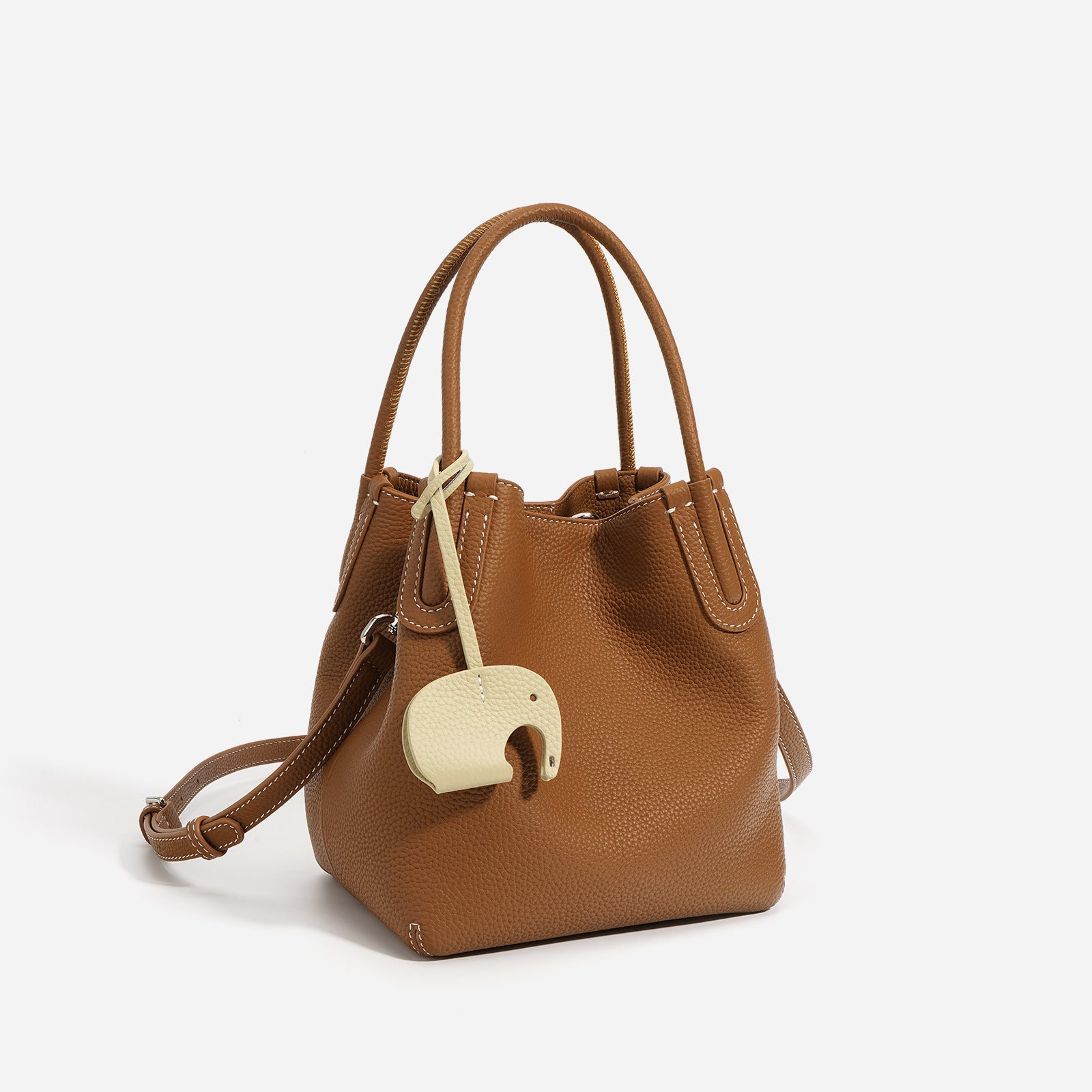 Textured Cowhide Vegetable Basket Bag - Simple Versatile Commuter Bucket Bag