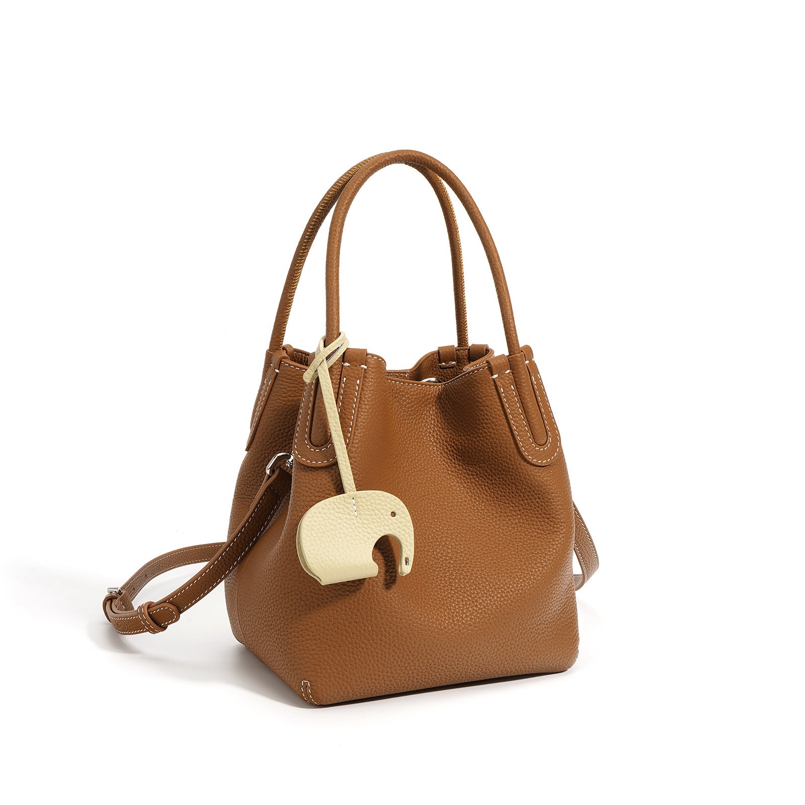 Textured Cowhide Vegetable Basket Bag - Simple Versatile Commuter Bucket Bag