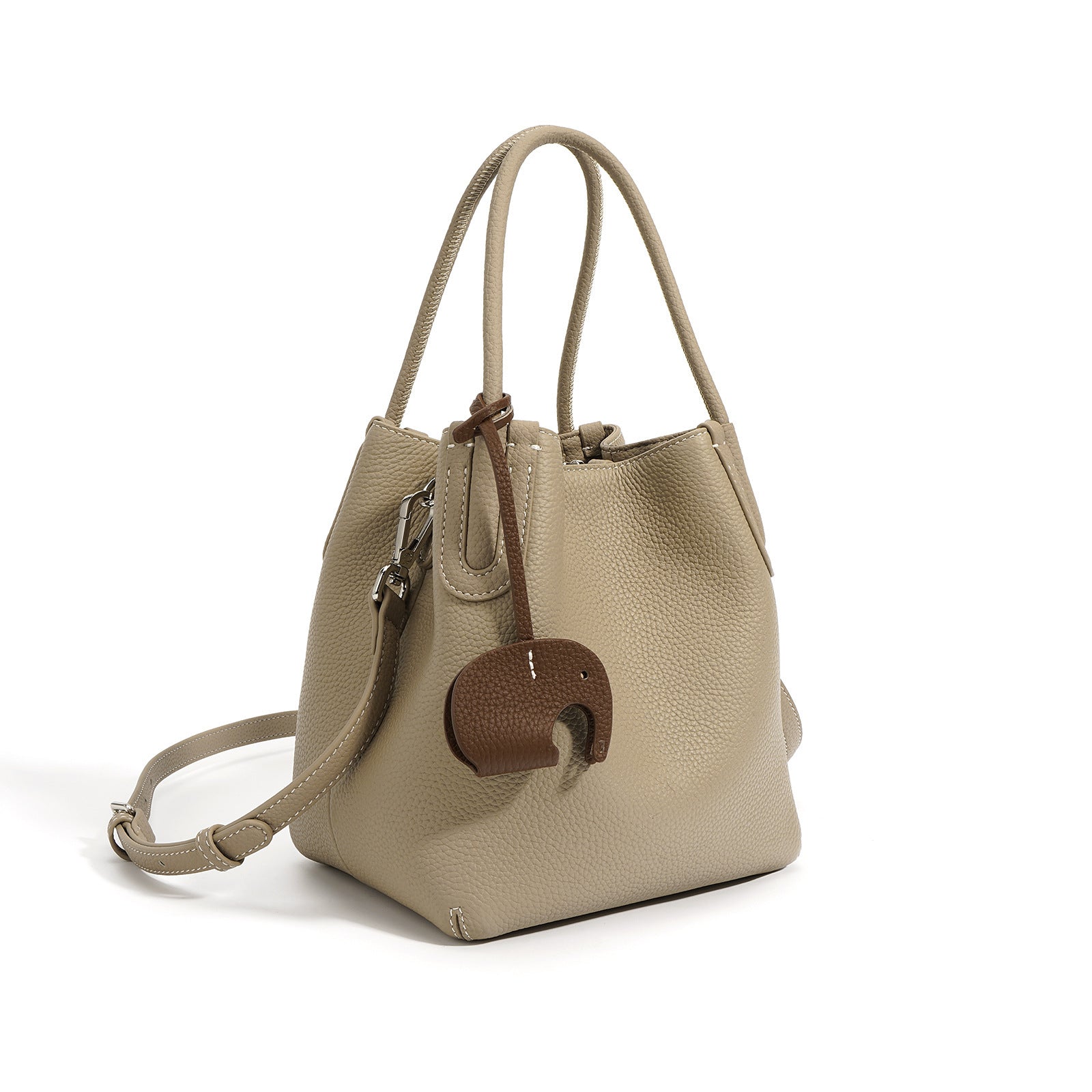 Textured Cowhide Vegetable Basket Bag - Simple Versatile Commuter Bucket Bag