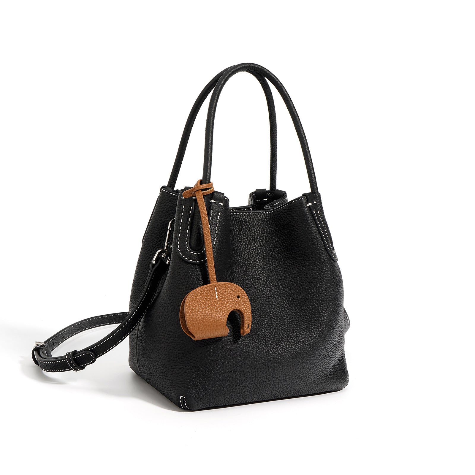 Textured Cowhide Vegetable Basket Bag - Simple Versatile Commuter Bucket Bag