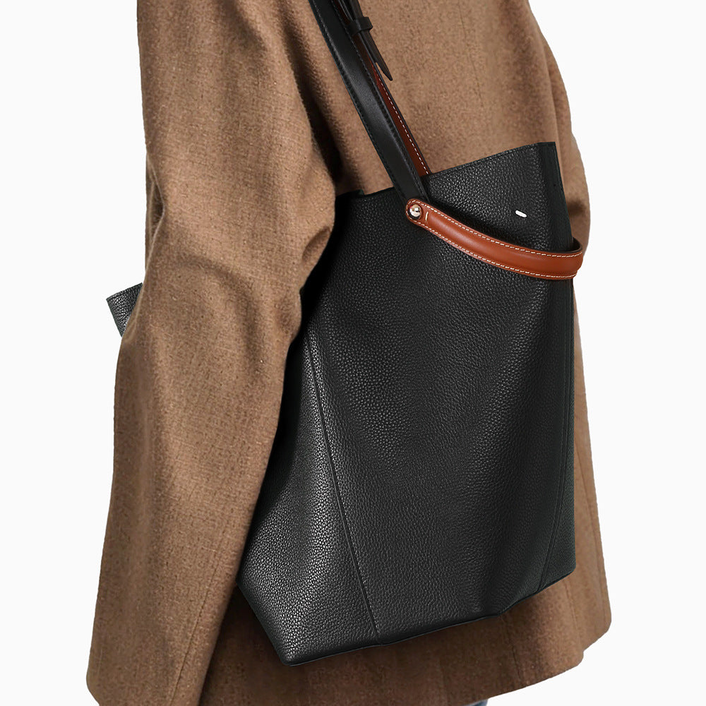 Bucket Bag Leather Tote - Large Capacity Vegetable Basket Shoulder Bag