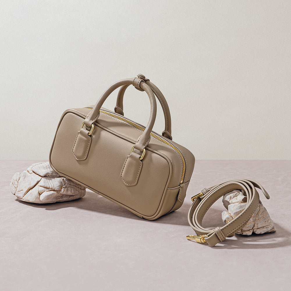 Boston Bowling Bag - Genuine Leather Pillow Crossbody Handbag