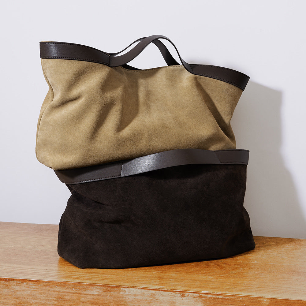 Vintage Leather Tote Bag - Genuine Cowhide Shoulder Handbag Autumn Winter