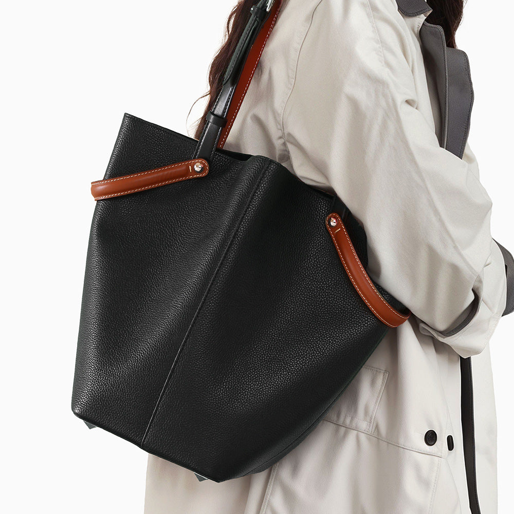 Bucket Bag Leather Tote - Large Capacity Vegetable Basket Shoulder Bag