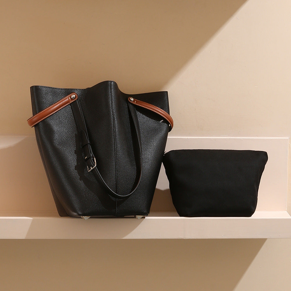 Bucket Bag Leather Tote - Large Capacity Vegetable Basket Shoulder Bag