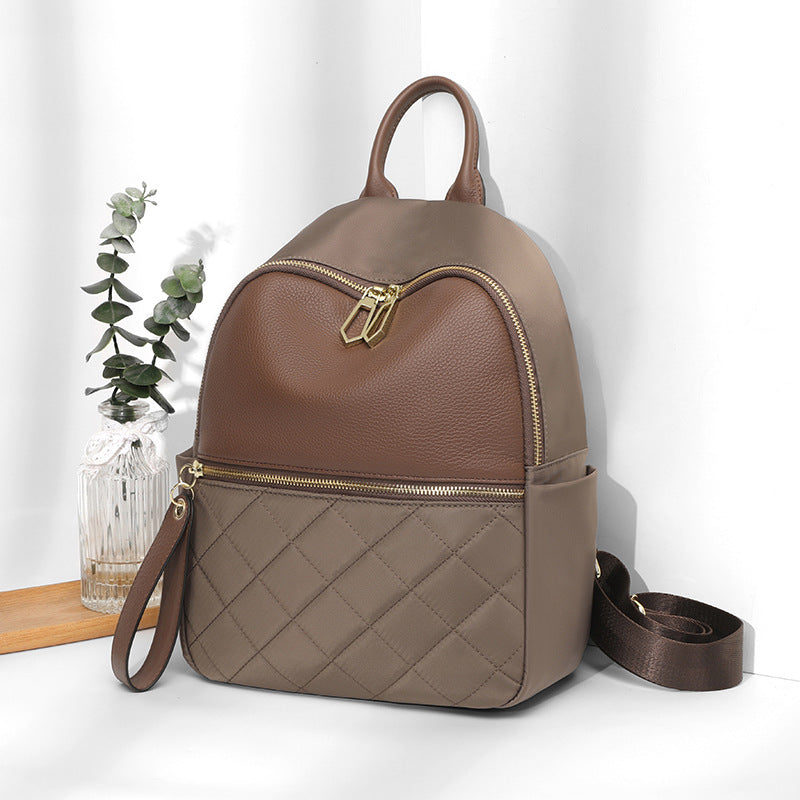 Diamond Pattern Leather Backpack - Large Capacity Cowhide Bag Spring 2025