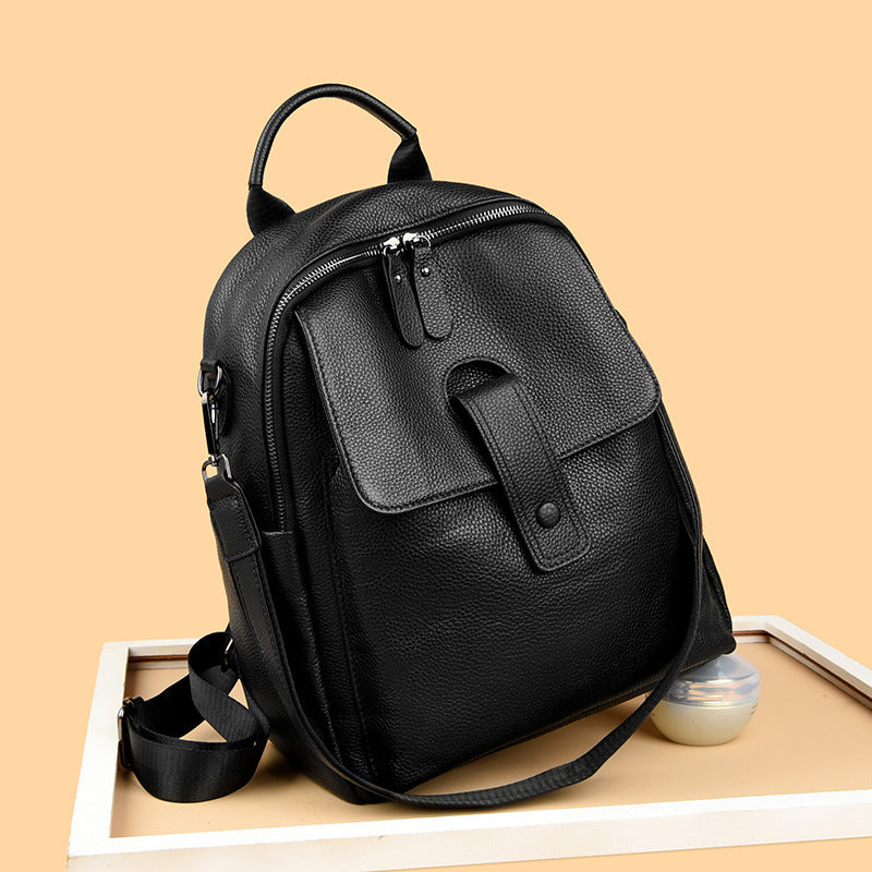 Thickened Leather Backpack Women - Soft Cowhide Large Capacity Bag