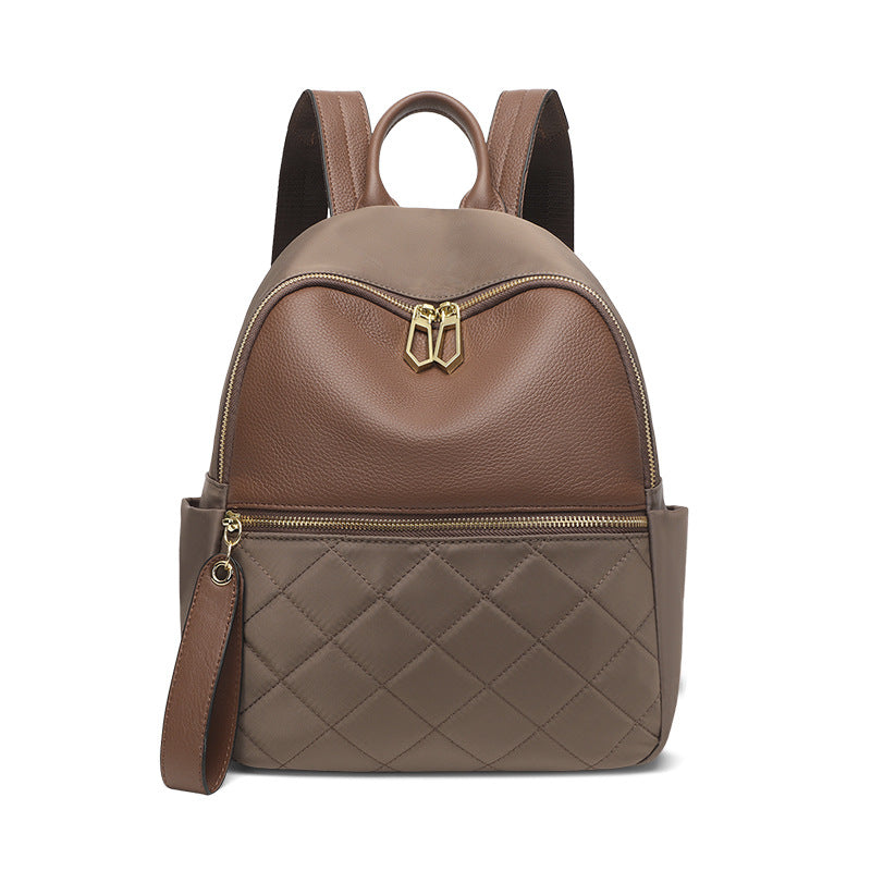 Diamond Pattern Leather Backpack - Large Capacity Cowhide Bag Spring 2025
