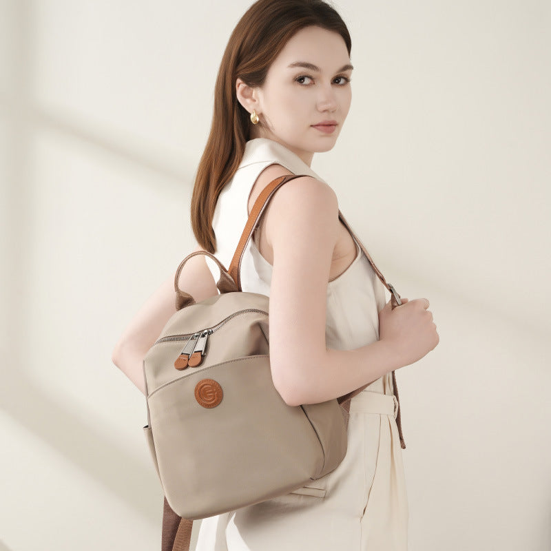 Oxford Cloth Cowhide Backpack - Multi-compartment Splash-proof Commuter Bag