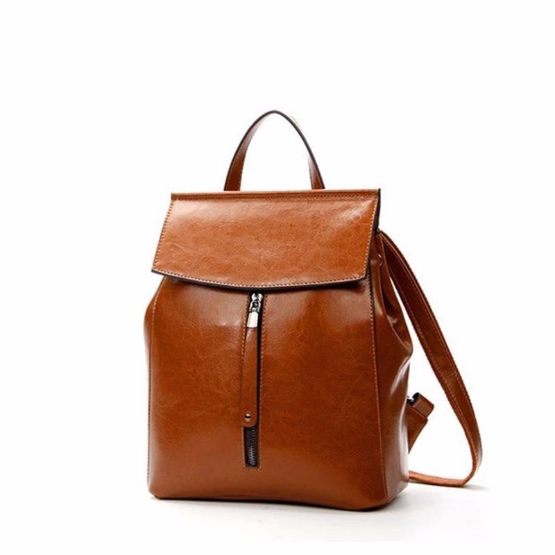 Retro Leather Backpack Women - European Fashion Oil Wax Cowhide Schoolbag