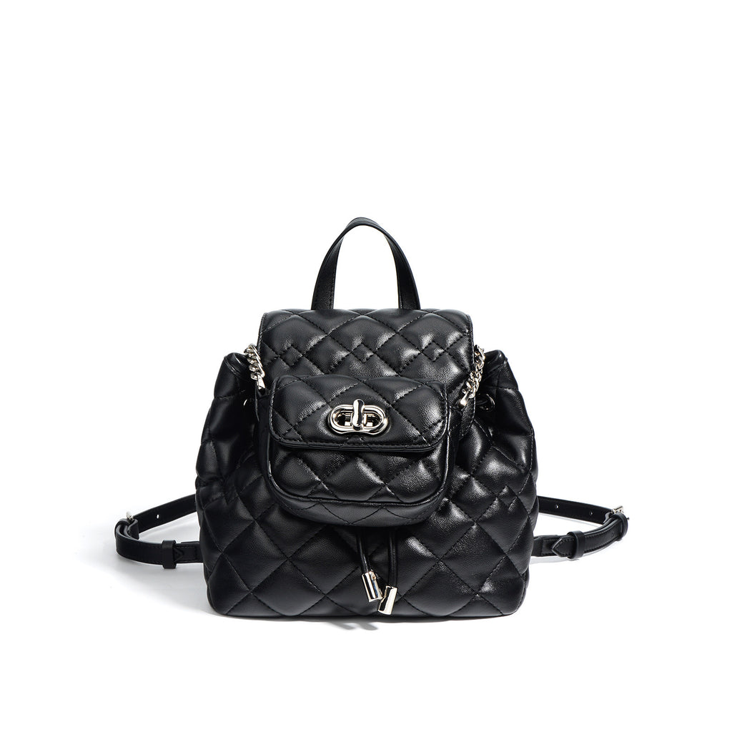 Chanel Style Rhombic Backpack - High-end Niche Small Travel Bag 2025