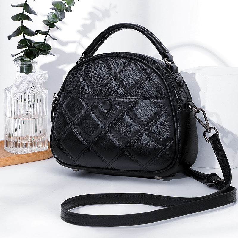 Rhombic Leather Bag Women - High-end Multi-function Cowhide Crossbody 2025