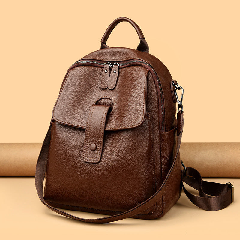 Thickened Leather Backpack Women - Soft Cowhide Large Capacity Bag