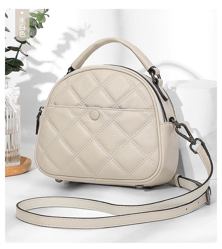 Rhombic Leather Bag Women - High-end Multi-function Cowhide Crossbody 2025