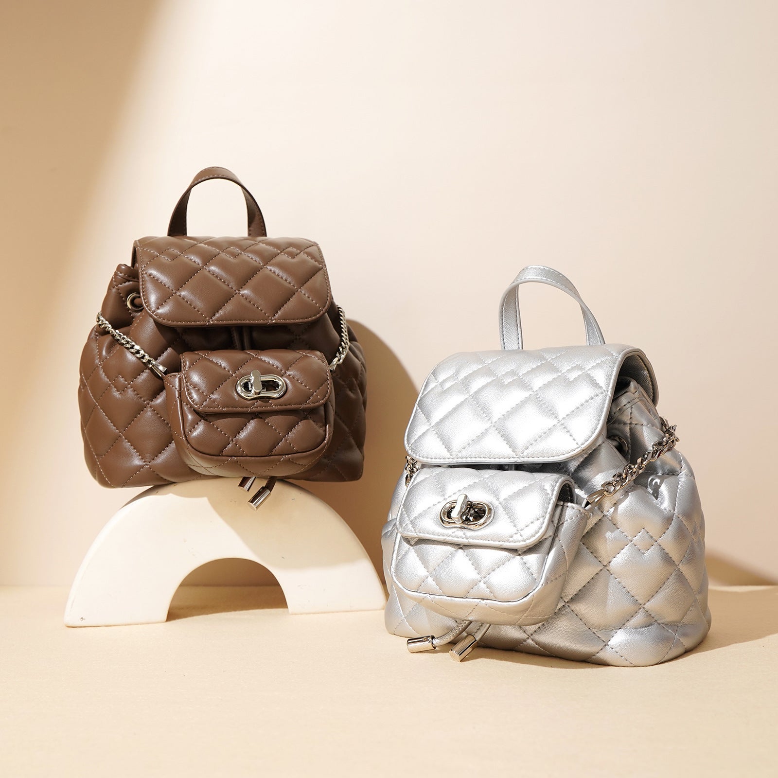 Chanel Style Rhombic Backpack - High-end Niche Small Travel Bag 2025