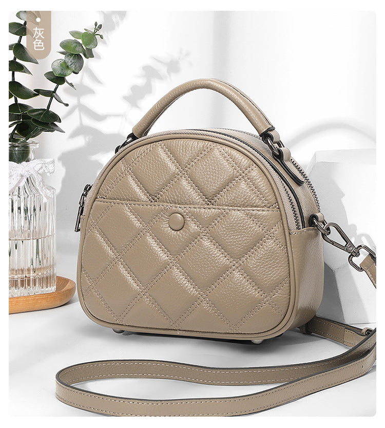 Rhombic Leather Bag Women - High-end Multi-function Cowhide Crossbody 2025