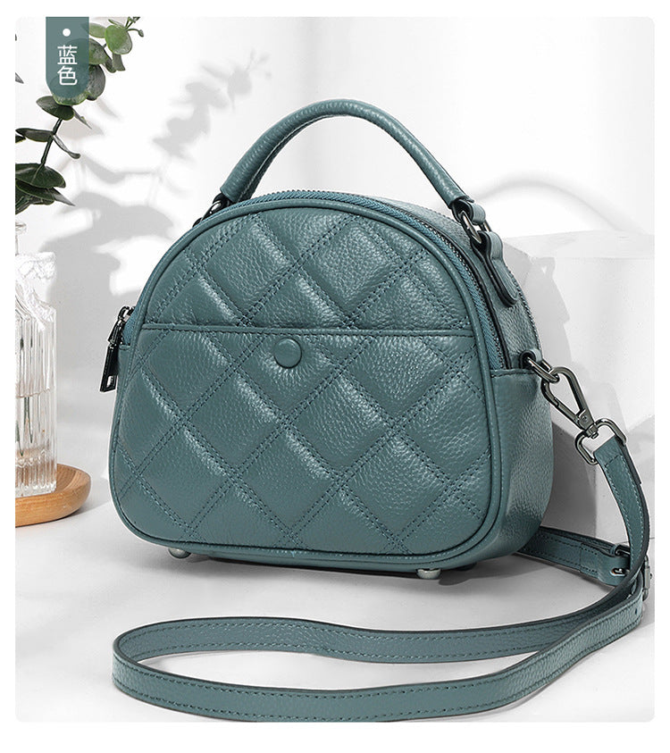 Rhombic Leather Bag Women - High-end Multi-function Cowhide Crossbody 2025