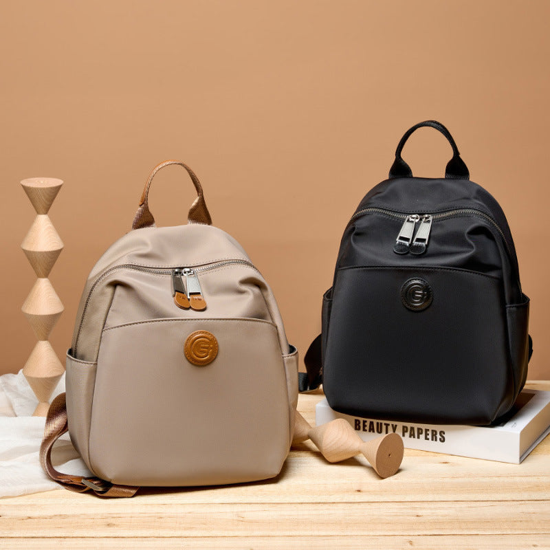 Oxford Cloth Cowhide Backpack - Multi-compartment Splash-proof Commuter Bag